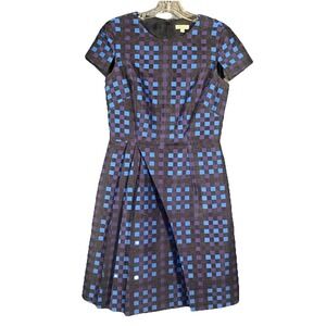 Shoshanna Checkered Grid Pleated Black Purple A Line Dress Size 4